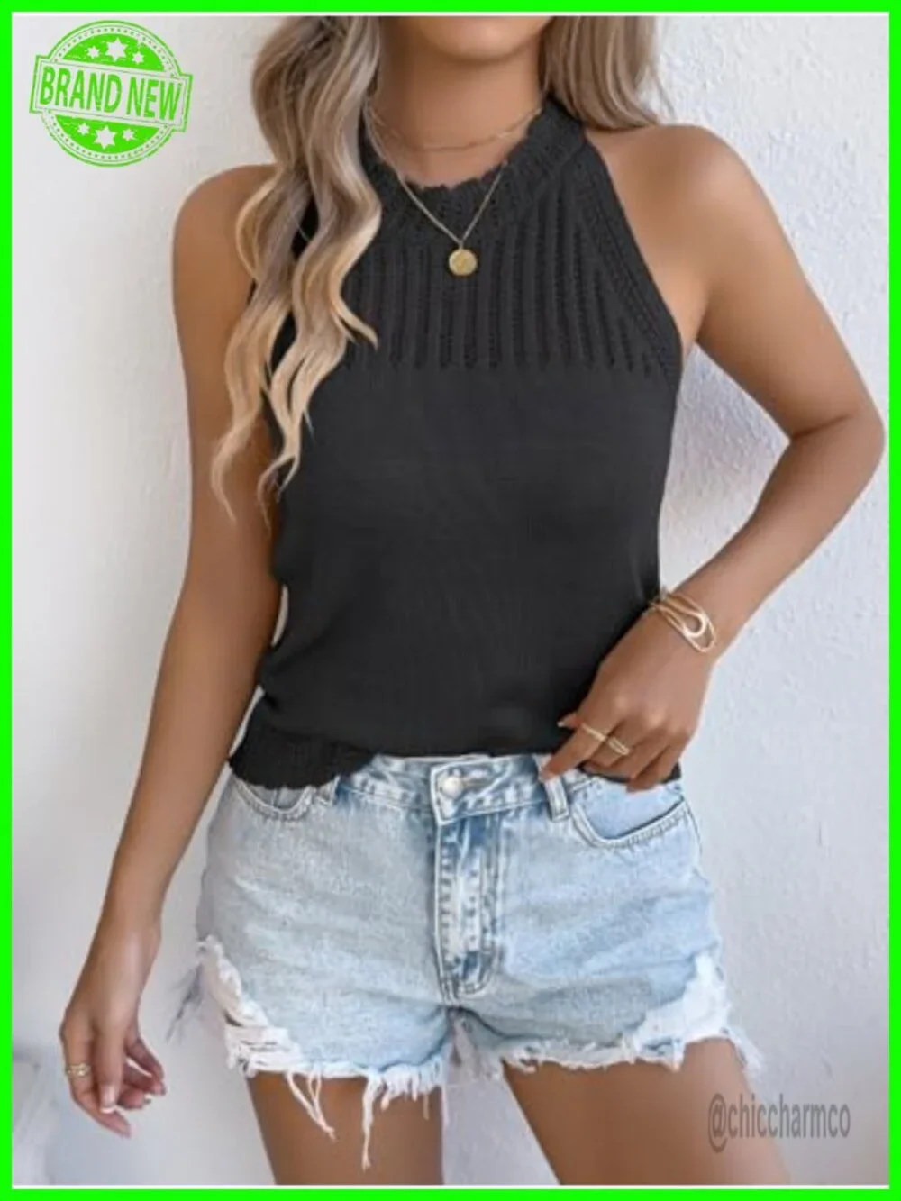 Hollow Out Knitted Sweater Vest Sleeveless Pullover Tank Top Crew Neck